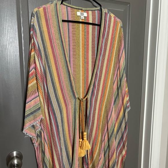 True Craft Other - True Craft Oversized Boho Kimono Multicolor Stripe Fringe Tassels Tie XS/S